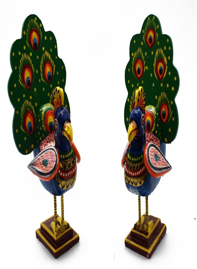 JUSTHANDMADE Wooden Peacock Dolls | Kondapalli Doll | Golu Doll | Home Decor Showpiece | Gift (Pack of 2) - Image 1